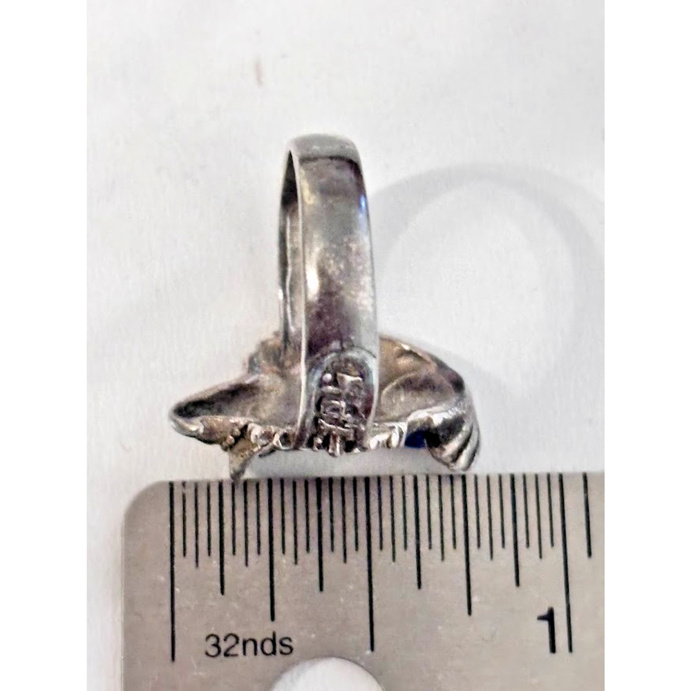 Vintage Sterling Silver Runic Wizard Ring Custom Blue Topaz Fantasy Goth Sz 6.5 - Picture 7 of 8